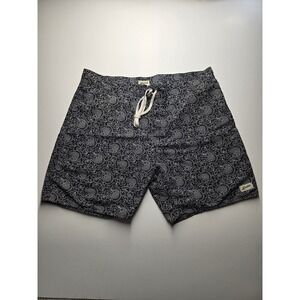 Bather Trunk Co Mens Black White Floral Paisley Swim Shorts Size 34 Drawstring